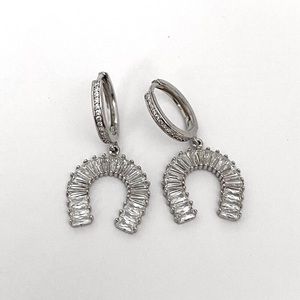 925 Silver horseshoe earrings crescent dangle cz hoop hoops